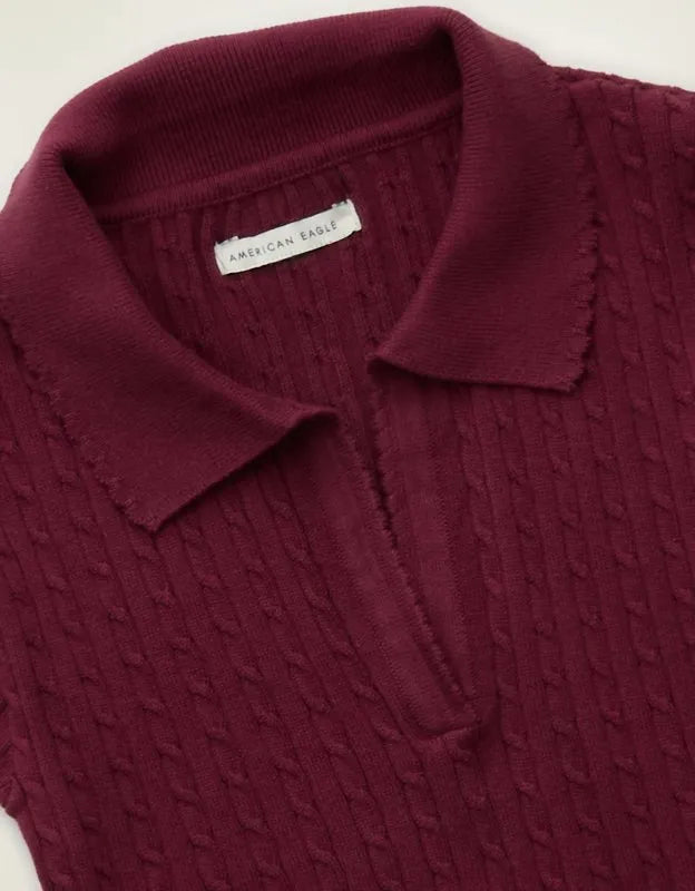 AE V-Neck Cable Knit Sweater Polo