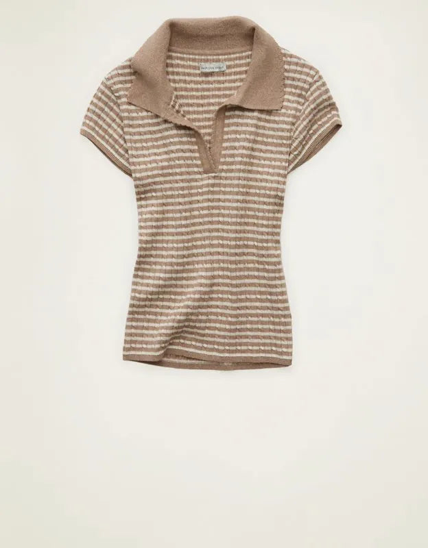 AE V-Neck Cable Knit Sweater Polo