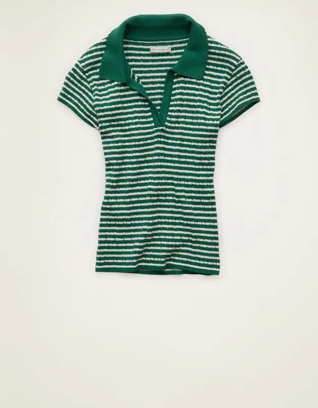 AE V-Neck Cable Knit Sweater Polo