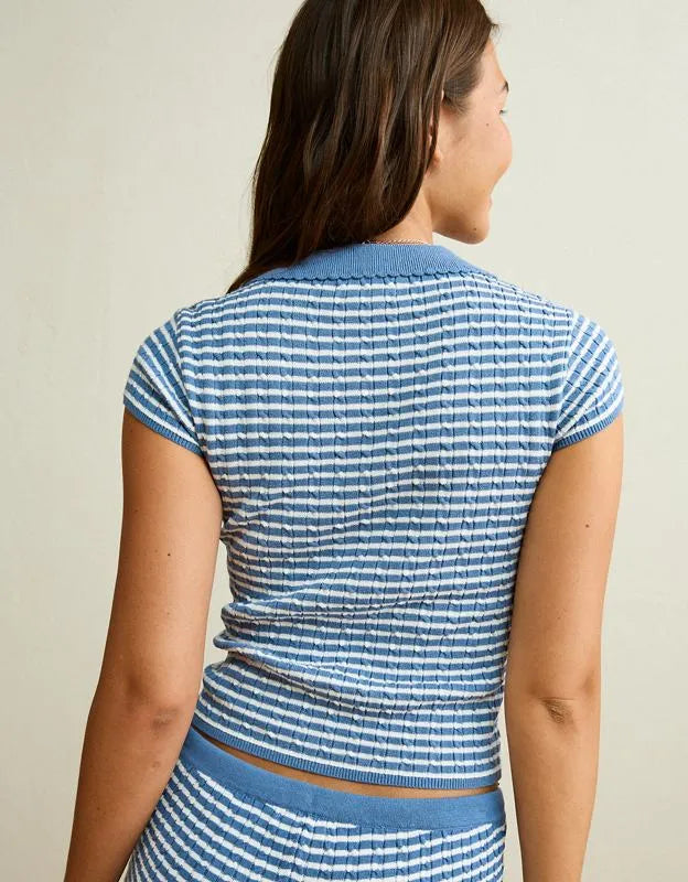 AE V-Neck Cable Knit Sweater Polo
