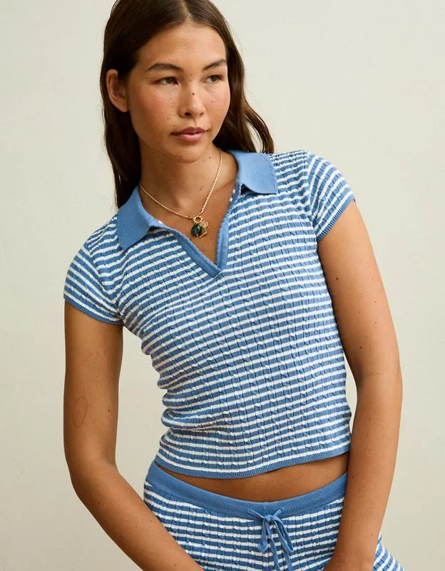AE V-Neck Cable Knit Sweater Polo