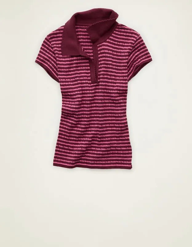 AE V-Neck Cable Knit Sweater Polo