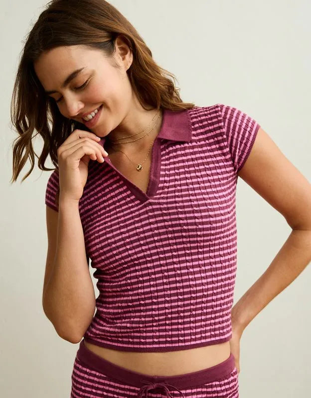 AE V-Neck Cable Knit Sweater Polo