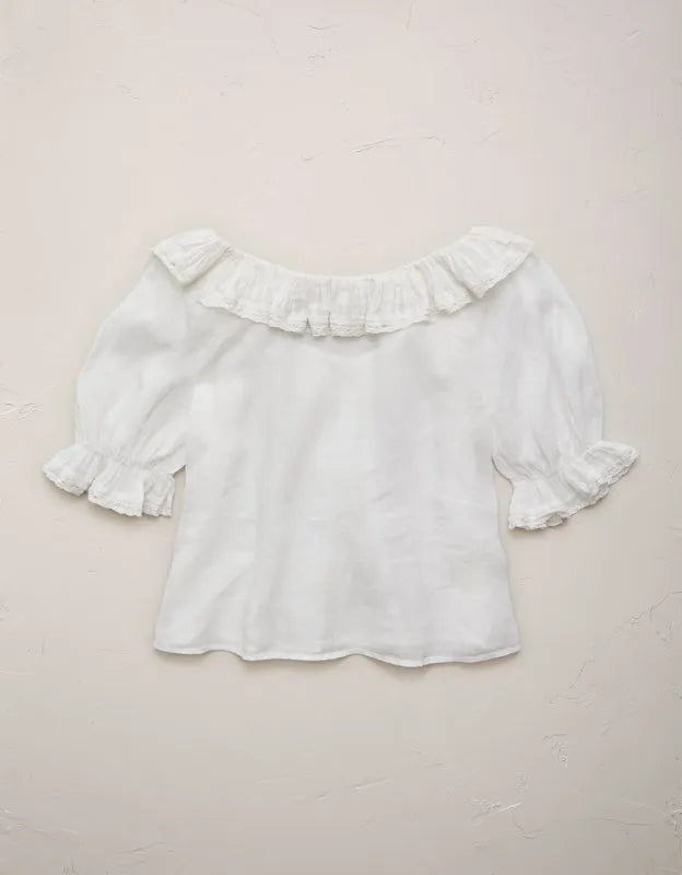 AE77 Ruffled-Neck Blouse