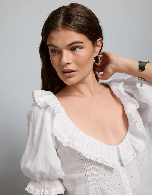 AE77 Ruffled-Neck Blouse