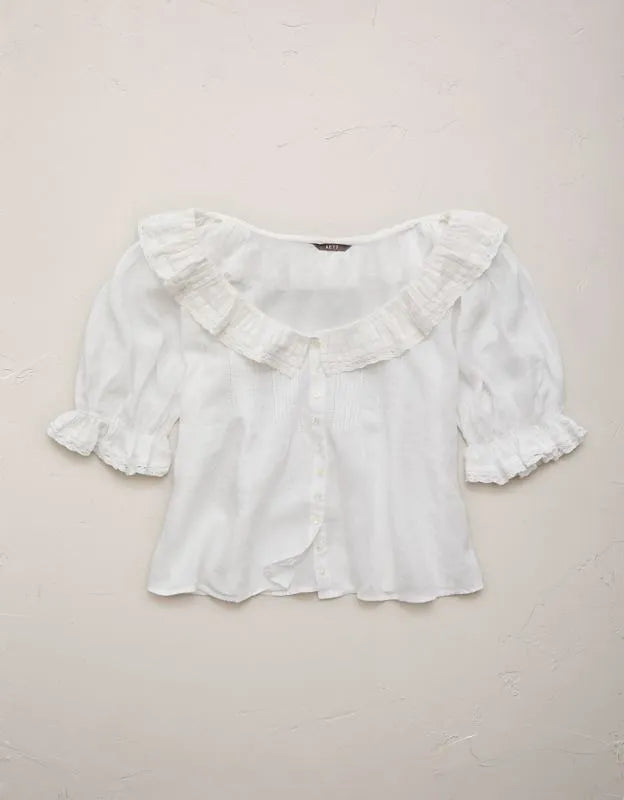AE77 Ruffled-Neck Blouse