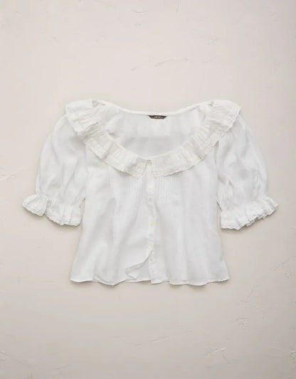 AE77 Ruffled-Neck Blouse
