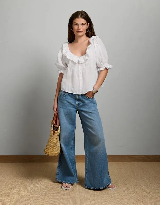 AE77 Ruffled-Neck Blouse