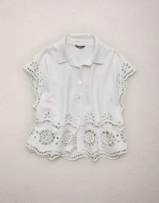AE77 Embroidered Linen-Blend Button-Up Shirt