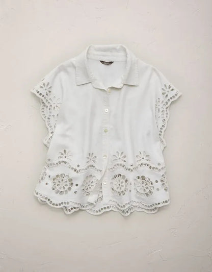AE77 Embroidered Linen-Blend Button-Up Shirt