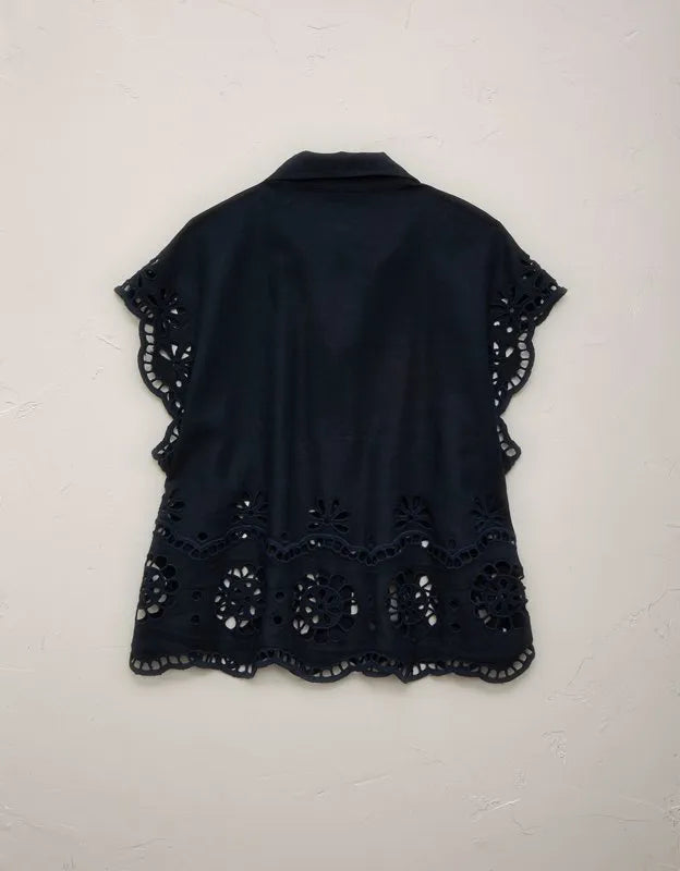 AE77 Embroidered Linen-Blend Button-Up Shirt