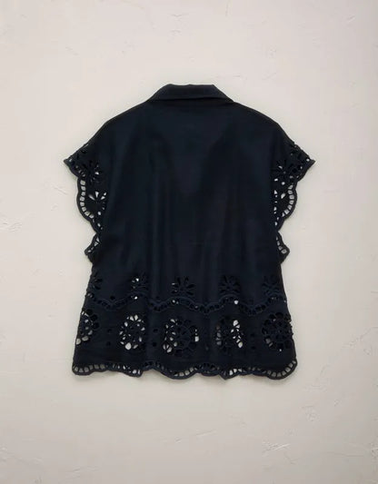 AE77 Embroidered Linen-Blend Button-Up Shirt