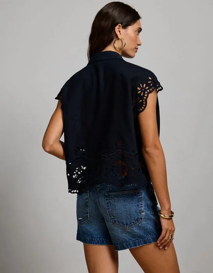 AE77 Embroidered Linen-Blend Button-Up Shirt