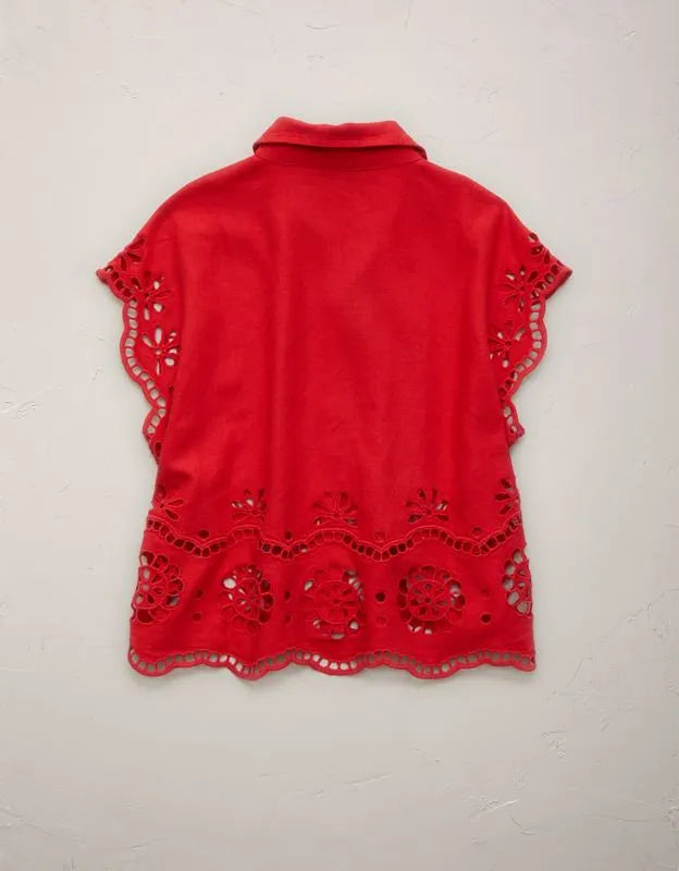 AE77 Embroidered Linen-Blend Button-Up Shirt
