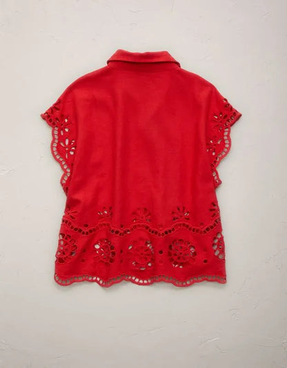 AE77 Embroidered Linen-Blend Button-Up Shirt