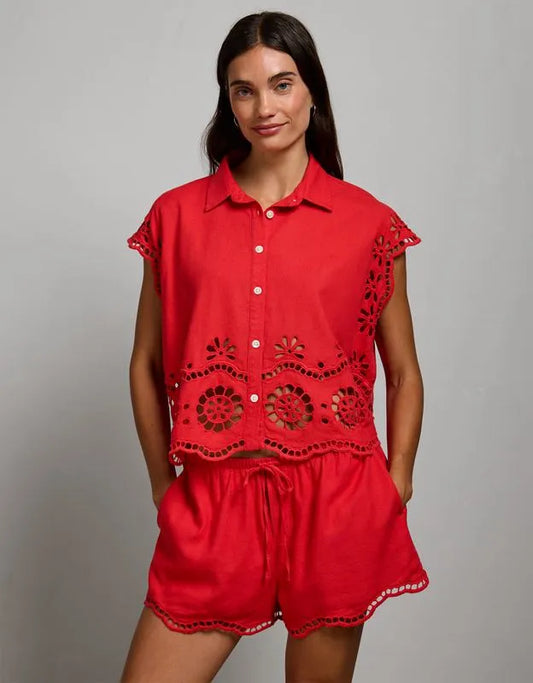 AE77 Embroidered Linen-Blend Button-Up Shirt