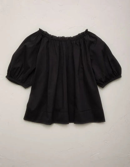 AE77 Puff Sleeve Cropped Top