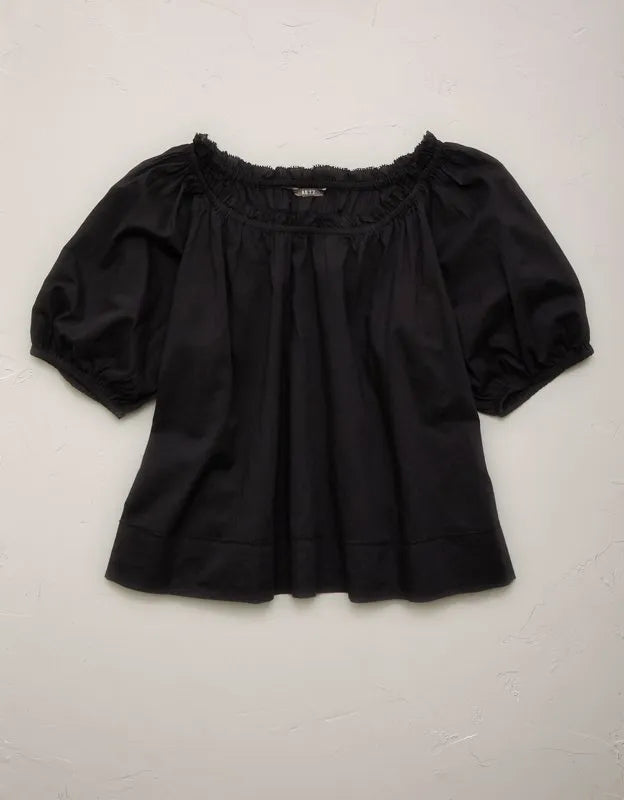 AE77 Puff Sleeve Cropped Top