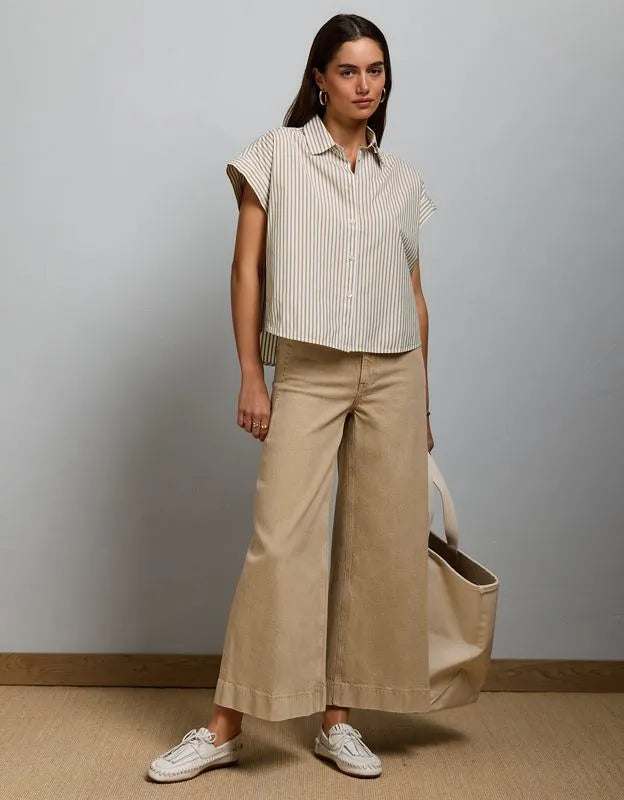 AE77 Cropped Poplin Short-Sleeve Shirt
