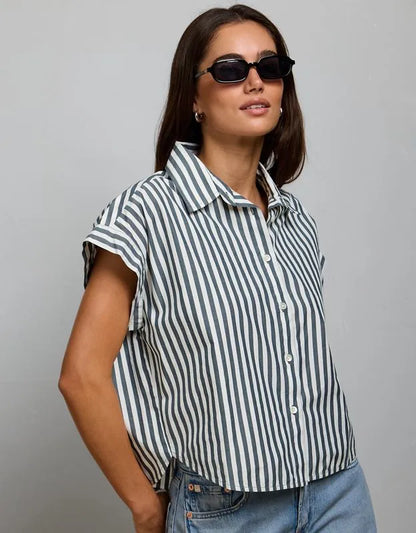 AE77 Cropped Poplin Short-Sleeve Shirt