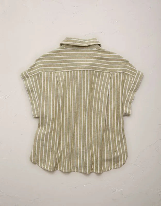 AE77 Boxy Linen-Blend Button-Up Shirt