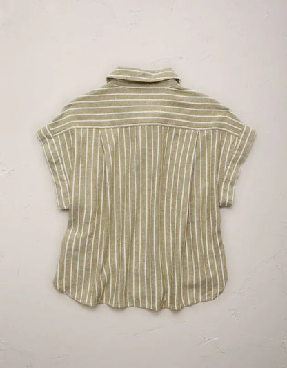 AE77 Boxy Linen-Blend Button-Up Shirt