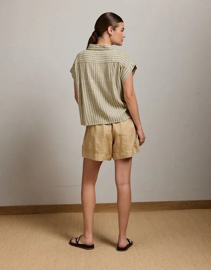 AE77 Boxy Linen-Blend Button-Up Shirt