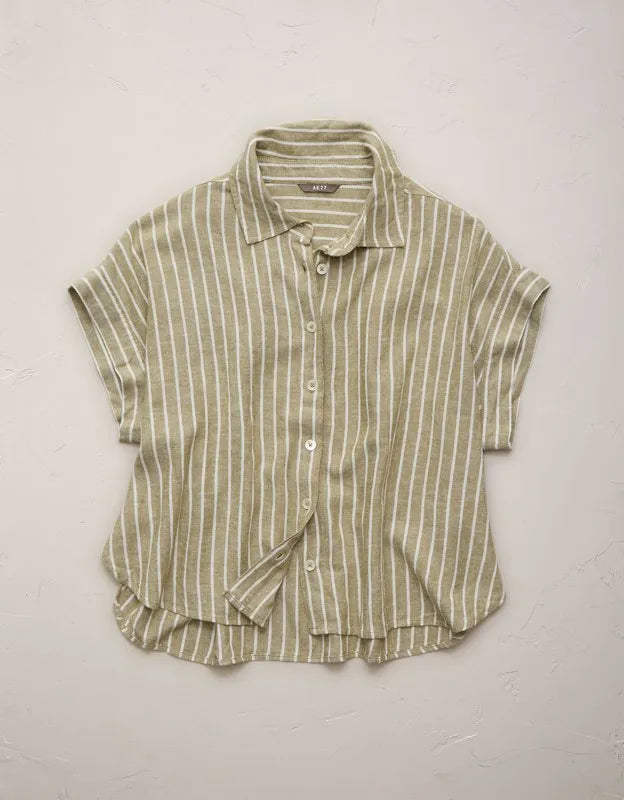 AE77 Boxy Linen-Blend Button-Up Shirt