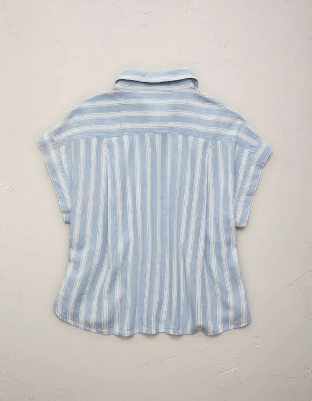 AE77 Boxy Linen-Blend Button-Up Shirt