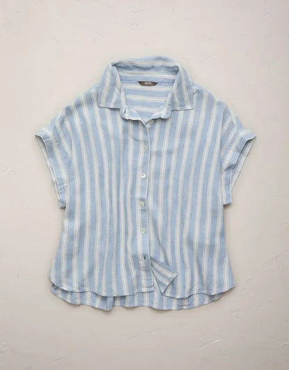 AE77 Boxy Linen-Blend Button-Up Shirt
