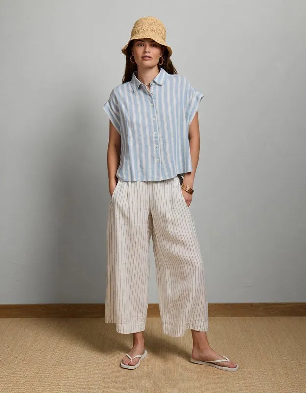 AE77 Boxy Linen-Blend Button-Up Shirt