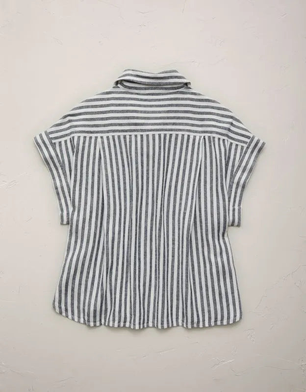 AE77 Boxy Linen-Blend Button-Up Shirt