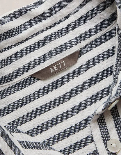 AE77 Boxy Linen-Blend Button-Up Shirt
