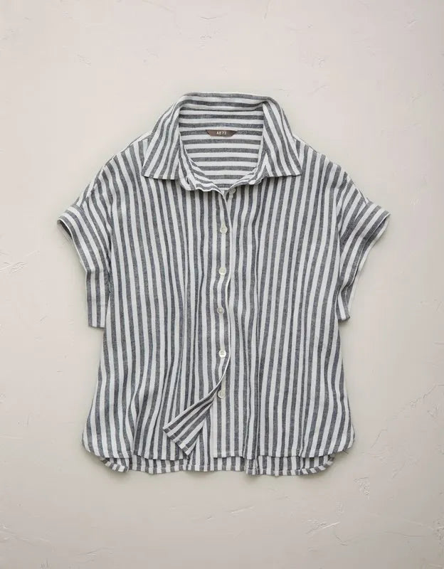 AE77 Boxy Linen-Blend Button-Up Shirt