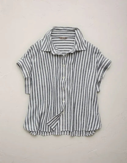 AE77 Boxy Linen-Blend Button-Up Shirt