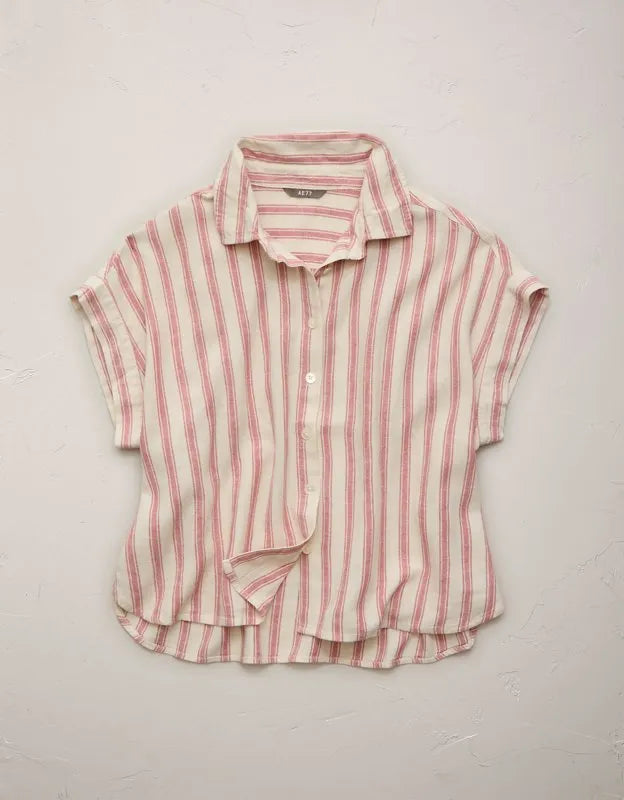 AE77 Boxy Linen-Blend Button-Up Shirt