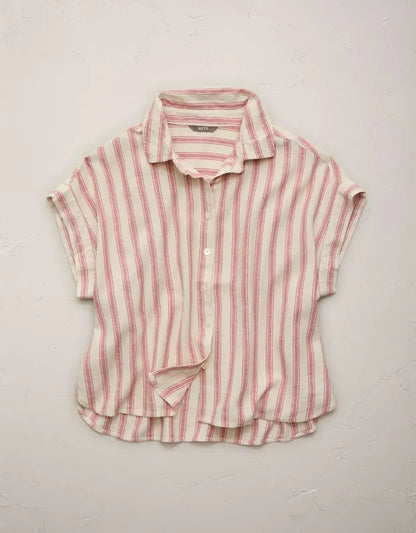 AE77 Boxy Linen-Blend Button-Up Shirt