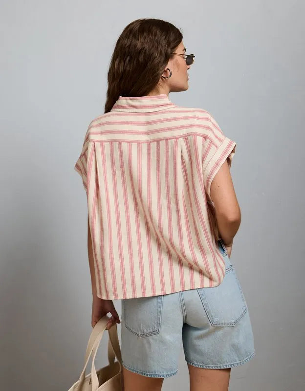 AE77 Boxy Linen-Blend Button-Up Shirt