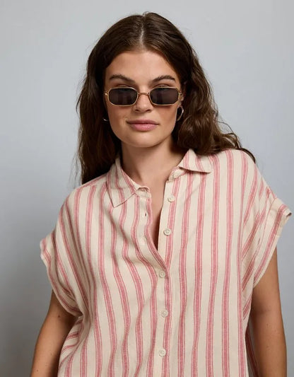 AE77 Boxy Linen-Blend Button-Up Shirt