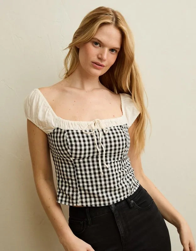 AE Square-Neck Cap-Sleeve Top