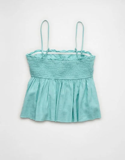 AE Embroidered Strapless Babydoll Linen-Blend Tube Top