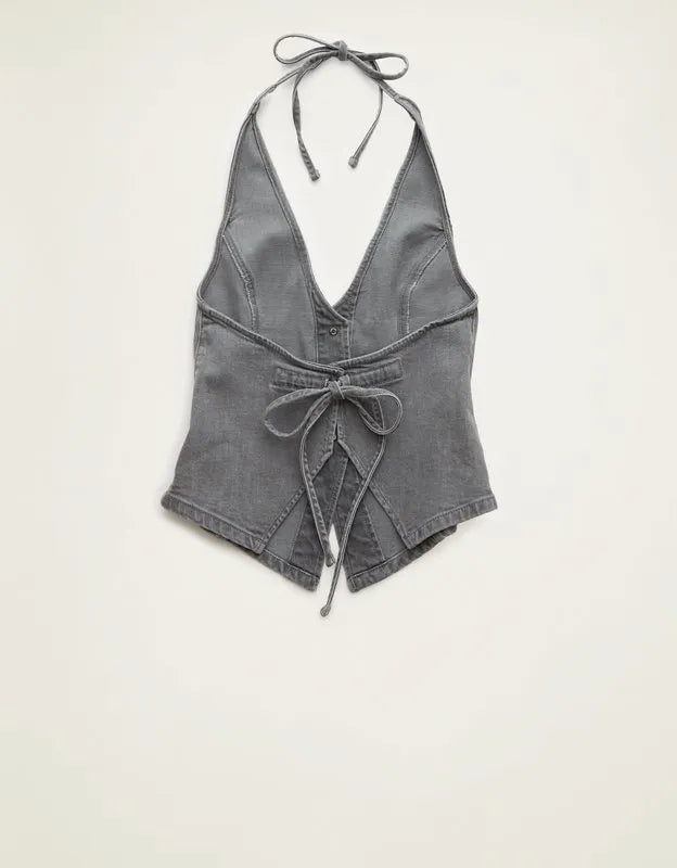 AE Tie-Back Loose Denim Halter Vest