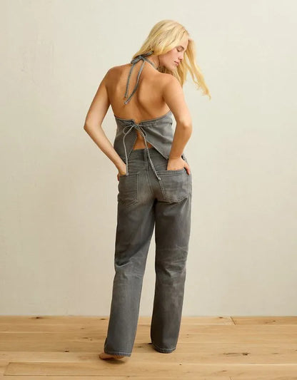 AE Tie-Back Loose Denim Halter Vest