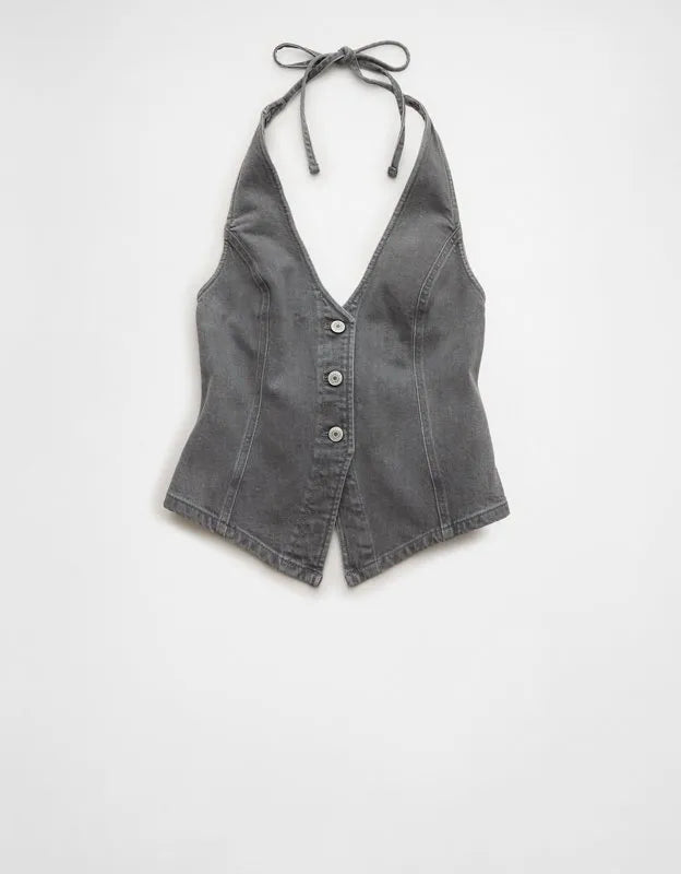 AE Tie-Back Loose Denim Halter Vest
