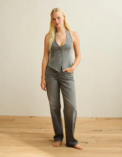 AE Tie-Back Loose Denim Halter Vest