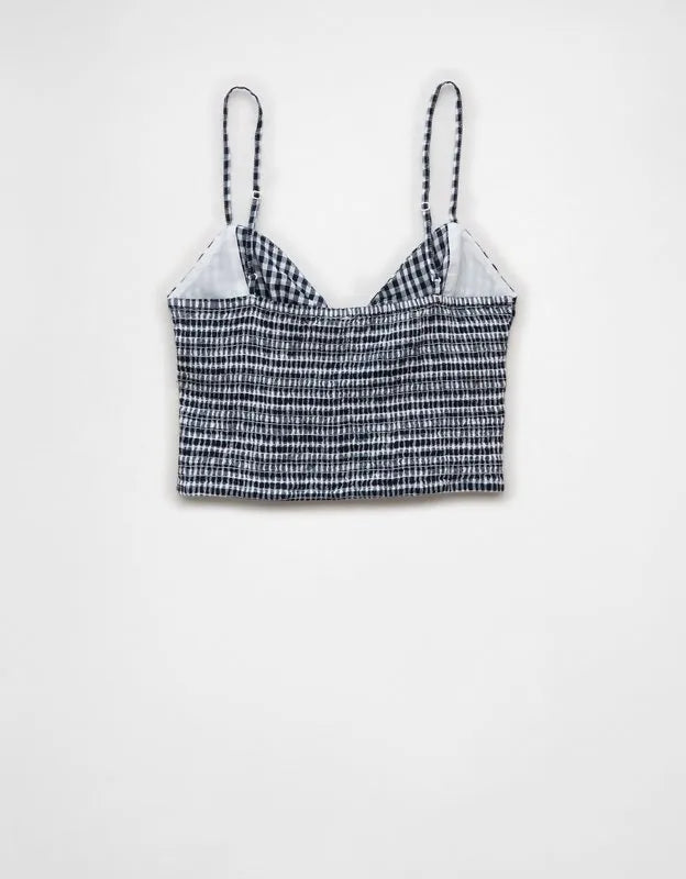 AE Cropped Tie-Front Smocked Cami