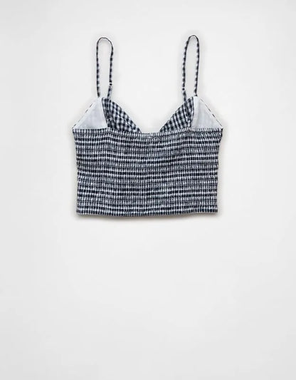 AE Cropped Tie-Front Smocked Cami