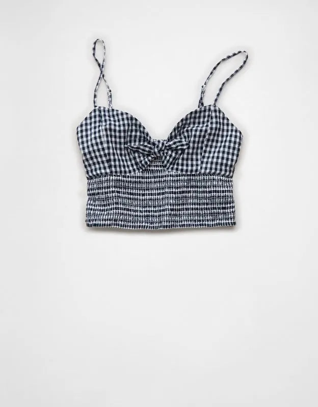 AE Cropped Tie-Front Smocked Cami