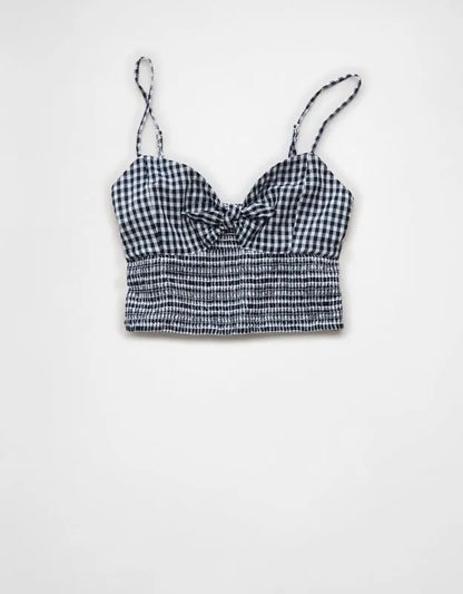 AE Cropped Tie-Front Smocked Cami