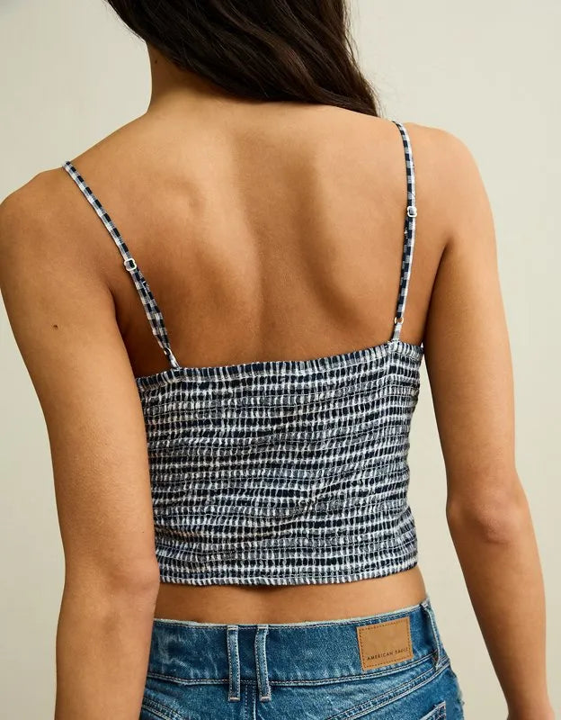 AE Cropped Tie-Front Smocked Cami
